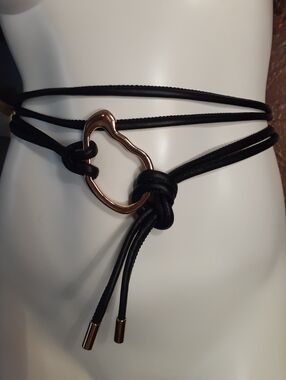 Zara Faux Leather Black Wrap Belt with Gold Abstract Buckle Accent